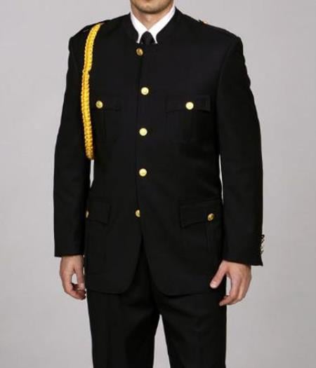 Men's 'Cadet-Uniform' Black Suit 