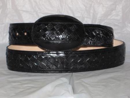 Genuine Black Weave Lizard Teju Western Cowboy Belt 