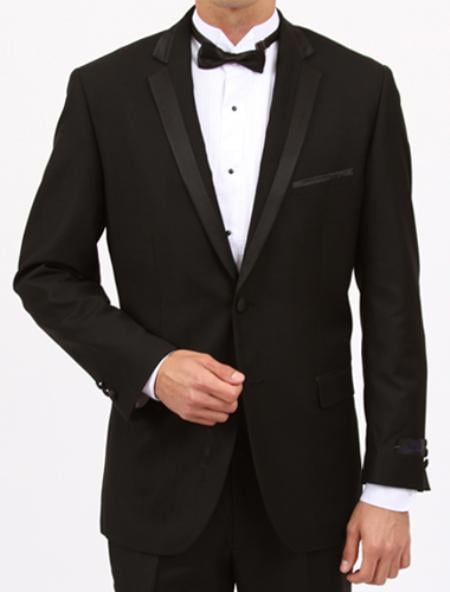 Men's Skinny Solid Black Slim Fit 1 Button Tuxedo with Side Vents  Slim Fit Black Tuxedo - Skinny Fit Tuxedo