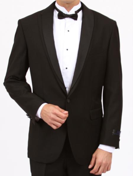 Men's Solid Black Interior French Facing Slim Fit Suit