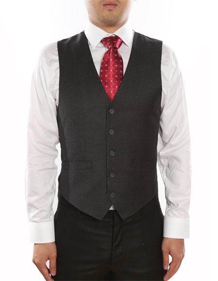 Men's Dark Grey 5 ButtonShark-skin Classic Fit Vest 