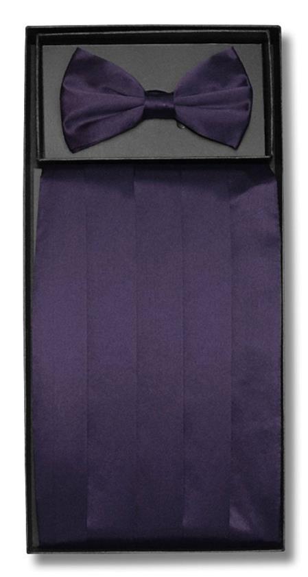 Men's Solid Dark Purple Silk Matching Bowtie & Cummerbund