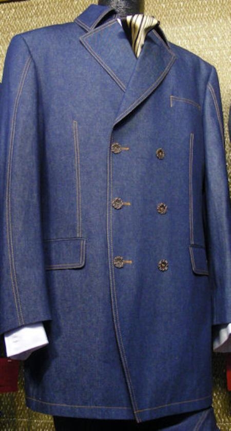 Men's Blue 3 Piece Denim Cotton Fabric Suit 