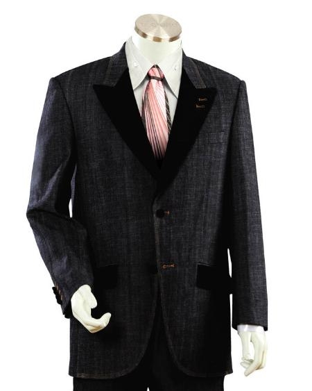 Men's Two Buttons Style Comes In Black Two Toned Trimmed Two Tone Blazer/Suit/Fashion Tuxedo For Men Denim Cotton Peak Lapel Lapel Leisure Casual Suit For Sale