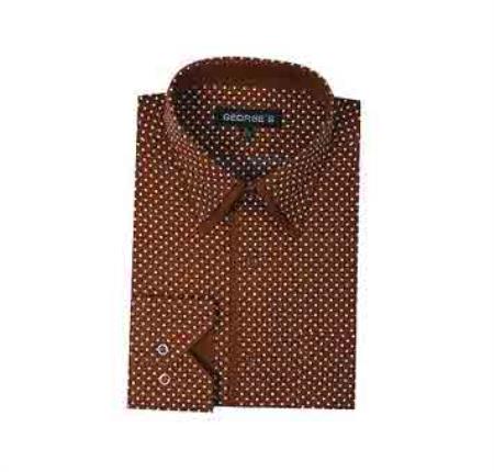 Classic Fit Mini Polka Dot Design Standard Cuff Brown Men's Dress Shirt