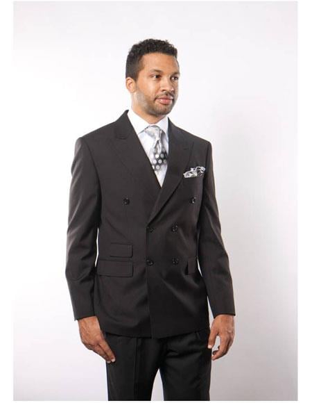 Men's Double Breasted Suits Button Closure Peak Lapel Black Suit