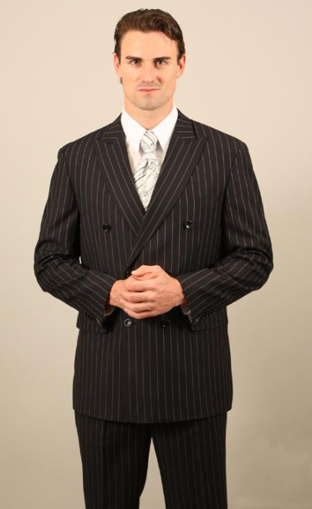 Men's Black with White Stripe Double Breasted Suit
