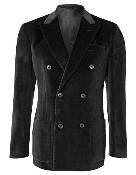 Men's 6 Buttons Velvet Double Breasted Suits Black Blazer Sport Coat - Jacket - Slim Fitted