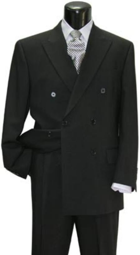 Brand New Solid Black Double Breasted Suit 100% Wool Fabric Super 150s Wide Suit Side Vent (pleated or Flat Front Pants)