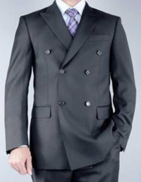 Men's Peak Lapel Charcoal Double Breasted Double Vent Suit- High End Suits - High Quality Suits