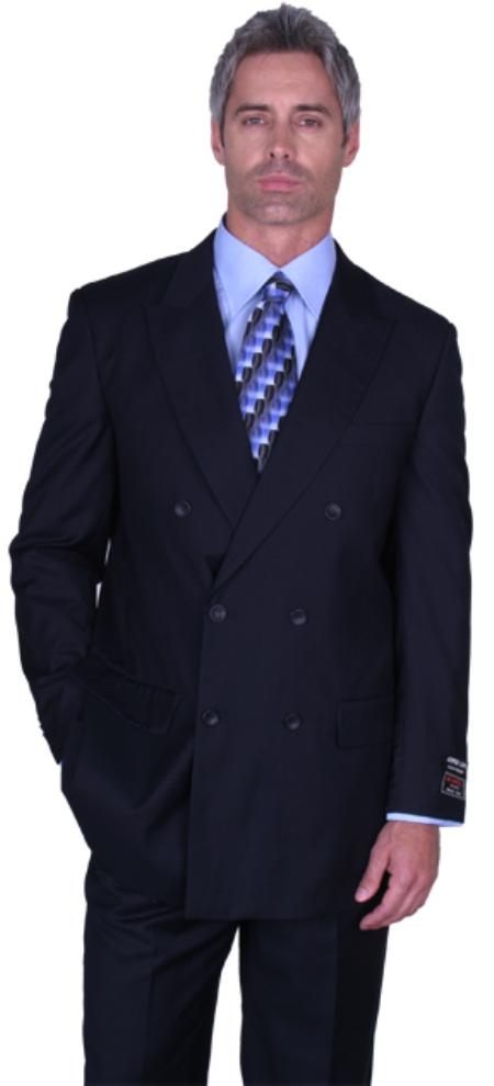 SOILD DARK NAVY DOUBLE BREASTED SUITS  SUIT HAND MADE 