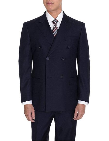 Giorgio Fiorelli Men's Dark Navy 2-Piece Double Breasted Modern Fit Suits Peak Lapel Suit - Dark Blue Suit Color