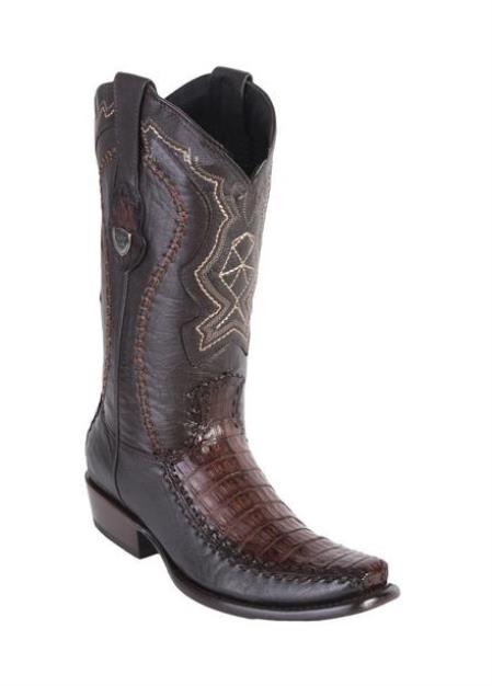 Men's Dubai Toe Style Wild West Faded Brown Genuine Caiman Belly Handcrafted Dress Cowboy Boot Cheap Priced For Sale Online