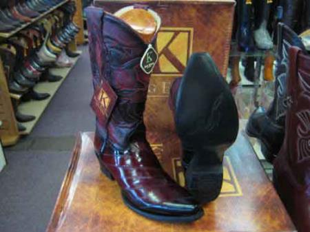 King Exotic Boots Genuine Eel Skin Snip Toe Western Cowboy Dress Cowboy Boot Cheap Priced For Sale Online ~ botines para hombre EE+ Burgundy ~ Wine ~ Maroon Color- Botas De Anguila