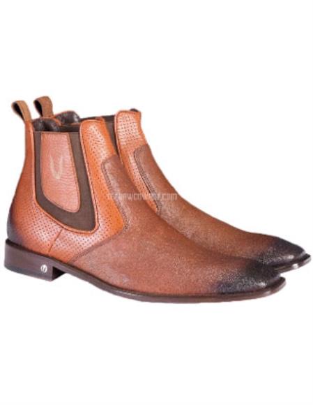 Men's Handmade Faded Cognac Vestigium Genuine Catshark Chelsea Boots