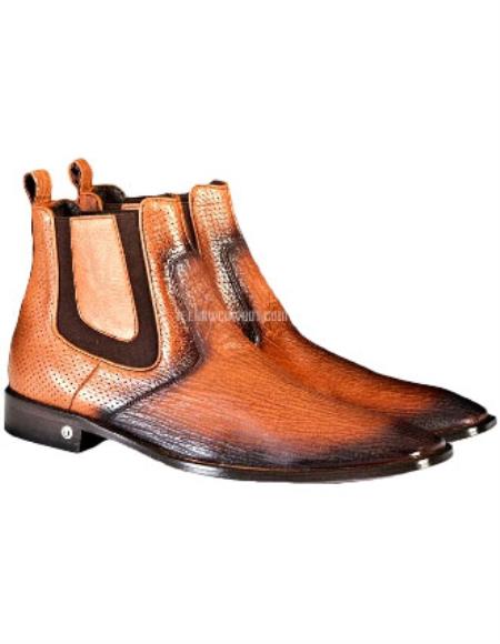 Men's Full Leather Faded Cognac Vestigium Genuine Sharkskin Chelsea Boots