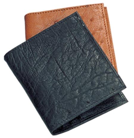 Men's Genuine Exotic Animal Skin Ferrini Genuine Smooth Ostrich Wallet in Black & Cognac 