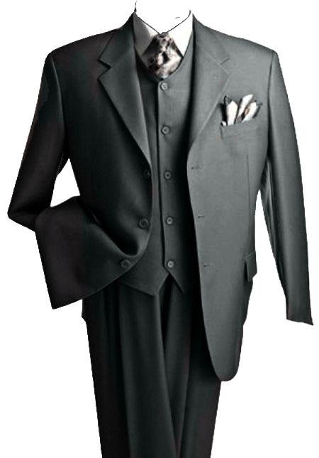 Men's 3 Piece Charcoal Gray three piece suit Vested Suit Pleated Pants - Color: Dark Grey Suit