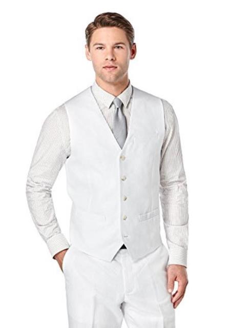 White Linen Vest & Pants Set Summer Outfit - Mens Linen Suit