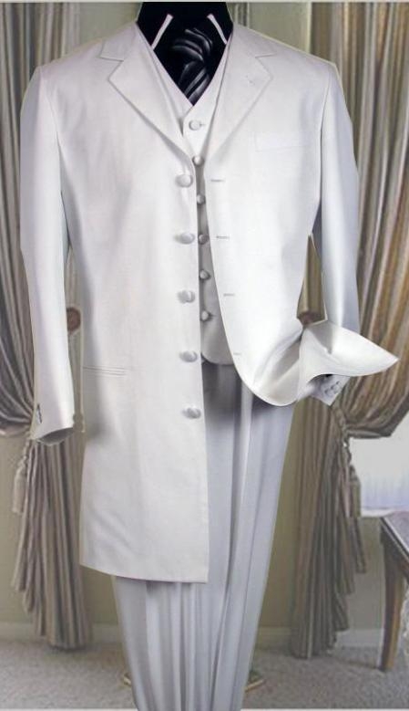 5 buttons All White Suit For Men 3 Pc Suits For Men with vest 38 inch length jacket Notch collar 