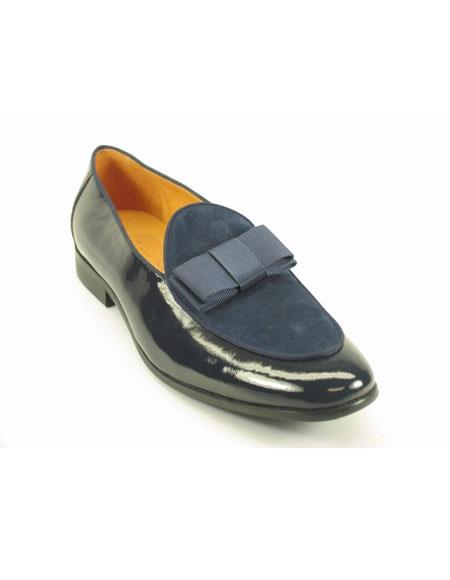 Men's Carrucci Navy/Black Slip On Formal Dress Shoes With Bow