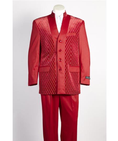 Men's 4 Button Red Shiny  Suit Men's Sharkskin Suit