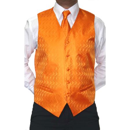 Men's Four-Piece Orange Microfiber Men's Vest Set Also available in Big and Tall Sizes