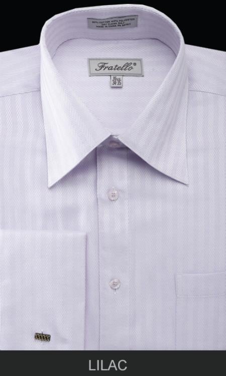 NTFRV4906 cotton/poly Men's French Cuff Best Cheap Priced Designer Sale - Herringbone Tweed Stripe Lilac Lavender Men's Dress Shirt