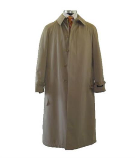 Men’s Dress Coat Tan 5 Button Front Full Length Raincoat 