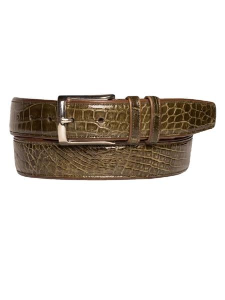 Men Buttercup Crocodile Alligator Pattern Leather Belt Western Silver Buckle 