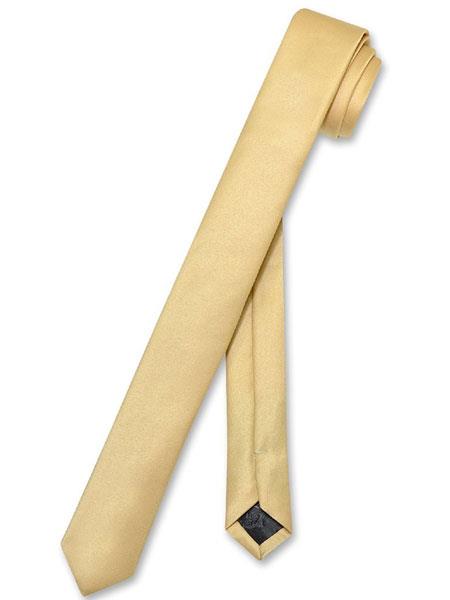 Men's Solid Extra Skinny Gold Polyester Trendy Neck Ties-Men's Neck Ties - Mens Dress Tie - Trendy Mens Ties