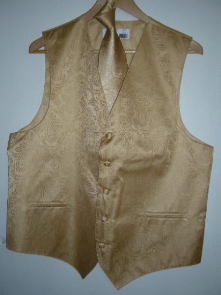 GOLD DRESS TUXEDO WEDDING Vest ~ Waistcoat ~ Waist coat& TIE SET Buy 10 of same color Tie For $25 Each