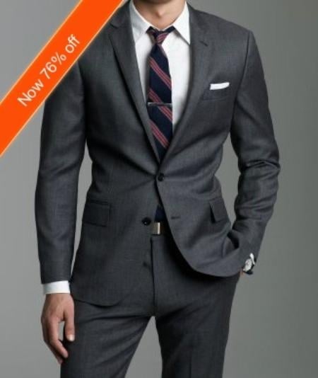 European Slim Fitted Charcoal Gray ~ Grey Suit In 2-Button Pick Stitched Lapel Italian Made - 100% Percent Wool Fabric Suit - Worsted Wool Business Suit