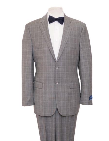 Mens Plaid Suit Designer Affordable Inexpensive Men's Windowpane Pattern  Gray-Blue Suit Flat Front Pant