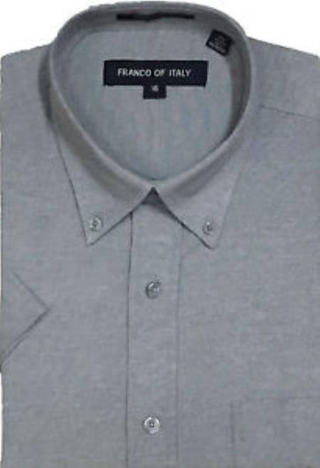 Gray Men's Summer Wear Basic Button Down Short Sleeve Oxford Men's Dress Shirt