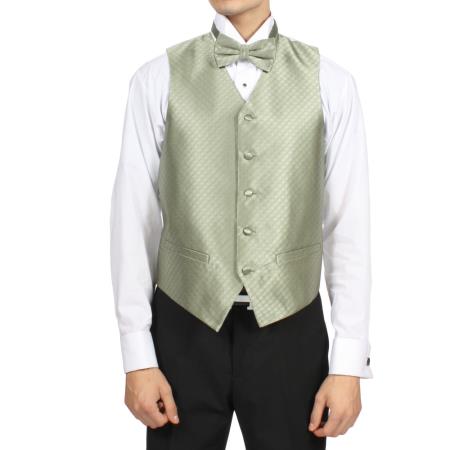 Men's Mint ~ Sage Green Diamond Pattern 4-Piece Men's Vest Set Also available in Big and Tall Sizes