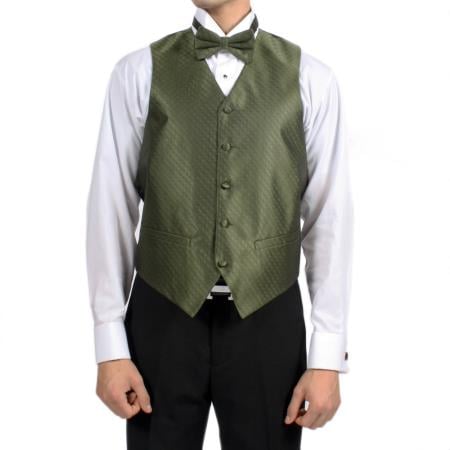 Men's Olive Green Diamond Pattern 4-Piece Men's Vest Set Also available in Big and Tall Sizes