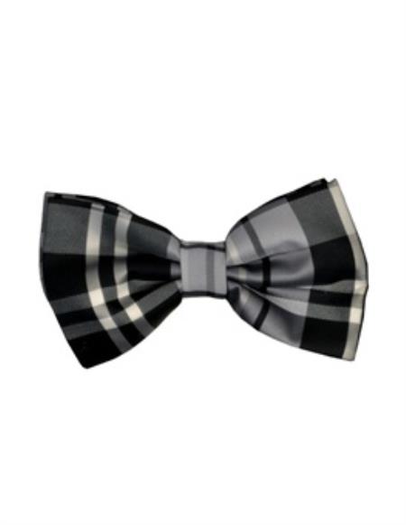 Grey and Black Men's Plaid Pattern Bowtie-Men's Neck Ties - Mens Dress Tie - Trendy Mens Ties