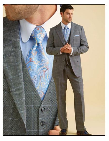 Men's Classic Fit Grey 100% Wool Blend Vest Suits