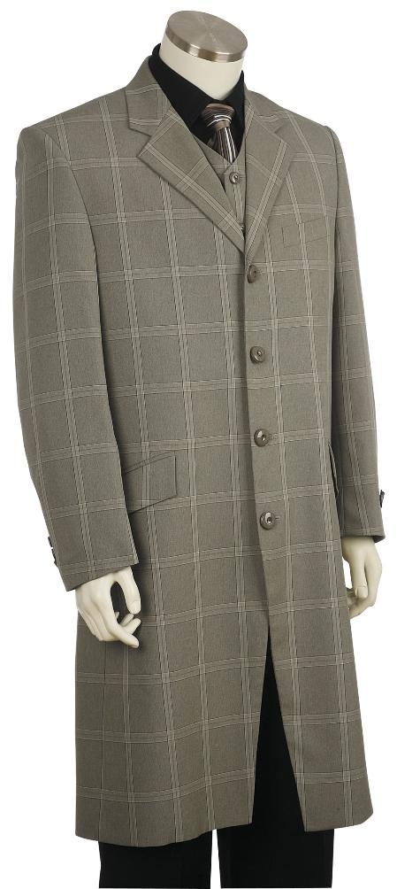Men's Fashion Plaid ~ Windowpane Zoot Suit Grey 