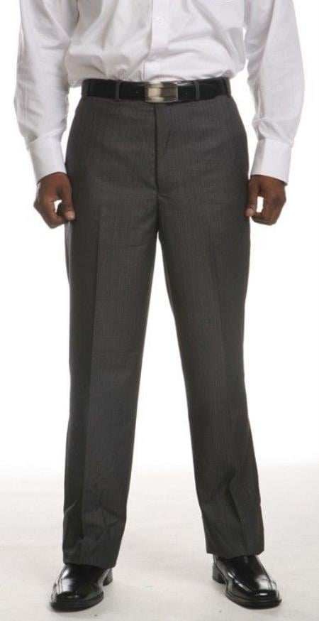 Men's Grey Flat-Front Dress Pants - Grey Tone & Tone 