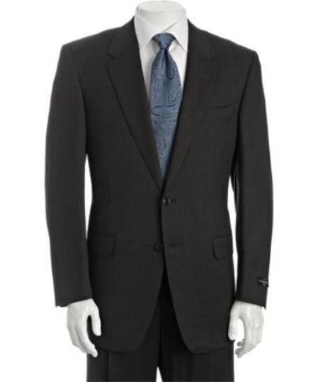Men's Dark Grey Super 110s Wool 2-Button Suit with Single Pleated Trousers 