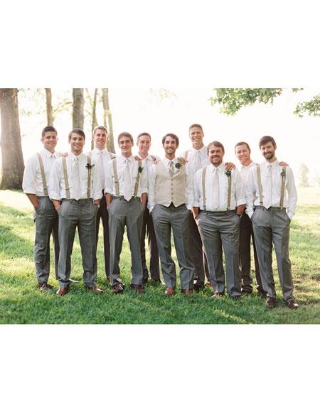 Men's Buttons Closure Casual Wedding Attire Shirt + Pants + suspender