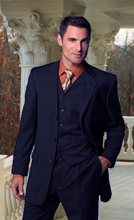 NAVY Available in 2 Buttons Notch Lapel Side Vents Modern Fit Suits three piece suit WITH A VEST 