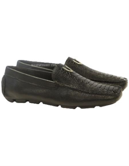 Mens Ostrich Skin Shoes Men's Black Handmade Vestigium Genuine Ostrich Leg Stylish Dress Loafer
