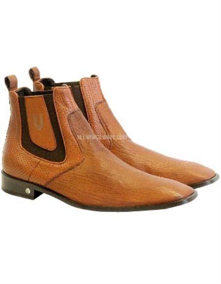 Men's Handmade Cognac Vestigium Genuine Sharkskin Chelsea Boots