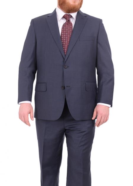 Mix and Match Suits Men's Heather Blue Wool Two Button Portly Fully Lined Suit Executive Fit Suit - Mens Portly Suit