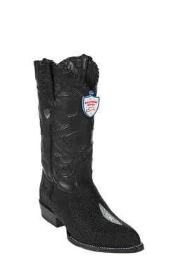 Wild West J-Toe Black Single Stone Cowboy Boots 