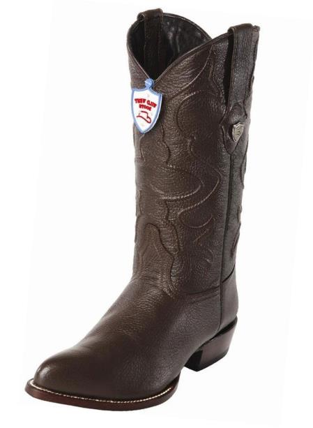 Wild West Men's Brown Handcrafted Genuine Elk Leather J Toe Style Dress Cowboy Boot Cheap Priced For Sale Online