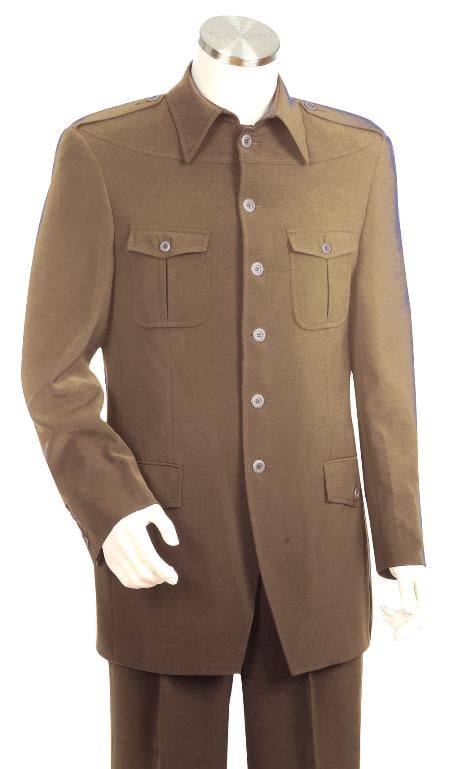 Men's High Fashion Khaki SAFARI Long Sleeve ( military style ) Suit 